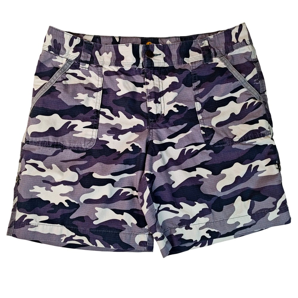 Carhartt Womens Blue Camo Relaxed Fit Cargo Shorts Size 12 Ripstop